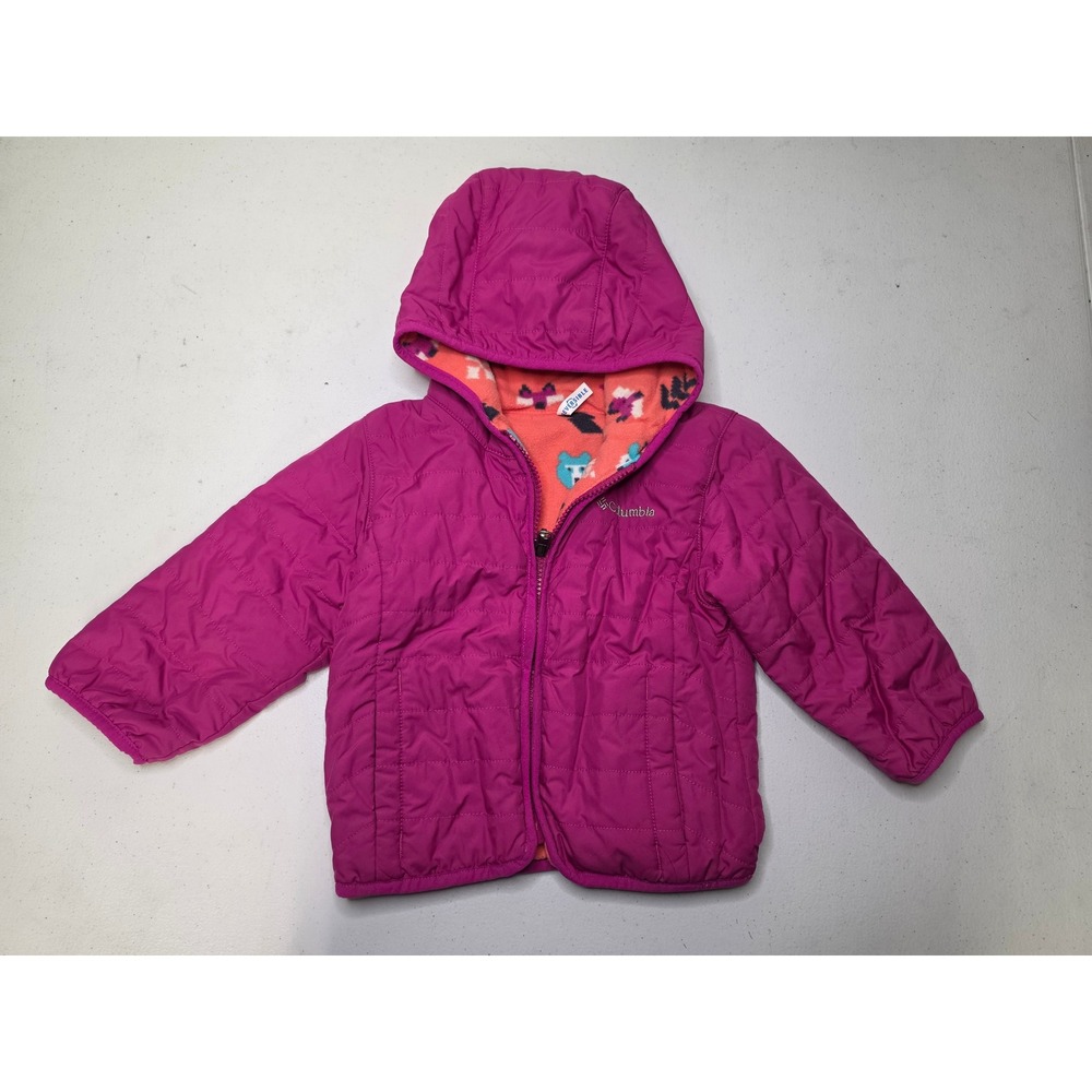 Columbia Toddler Girls 2T Reversible Quilted Puffer Fleece Jacket Magenta Pink